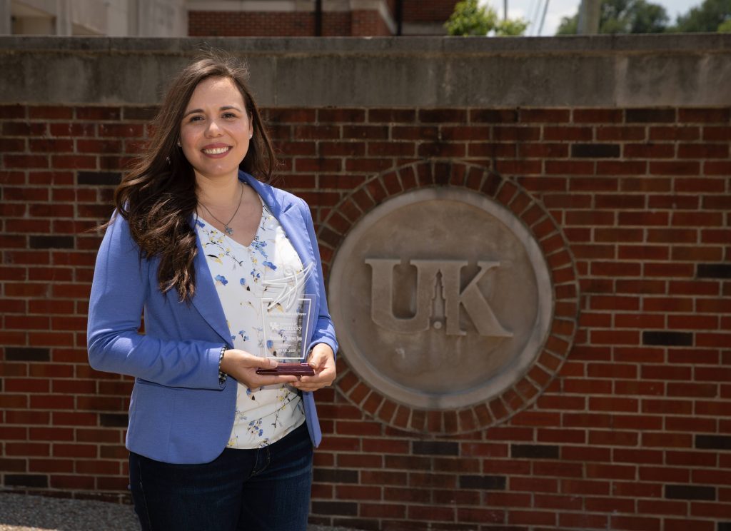 Mariantonieta Gutierrez Soto gives students award on June 20, 2020. Photo by Mark Cornelison | UKphoto